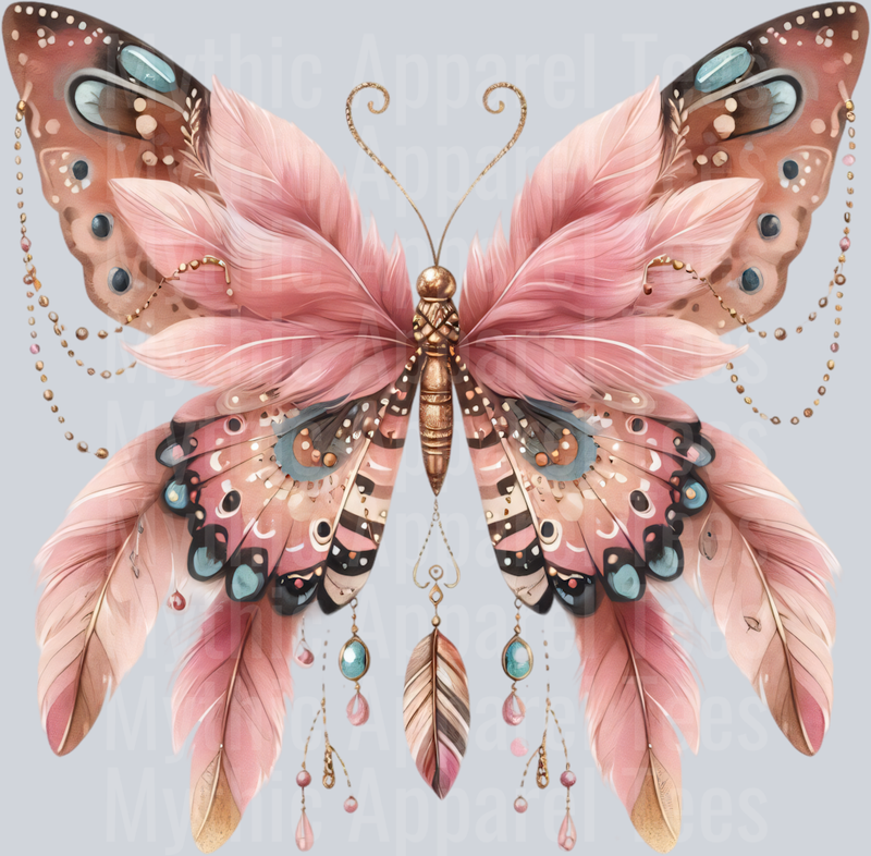 Pink light pink feathers Watercolor butterfly DTF Butterfly Transfers