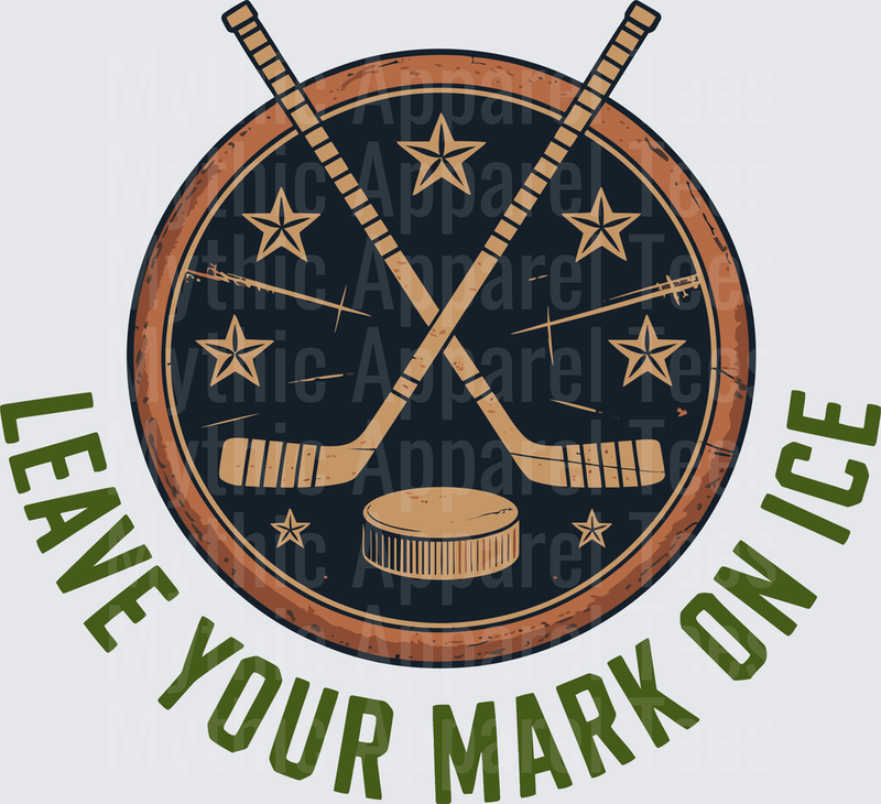 Ice Hockey Leave Your Mark On Ice Crossed Sticks Puck Badge