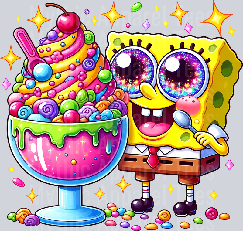 Sponge Bob with Ice Cream Sunday DTF Sponge Bob Transfers