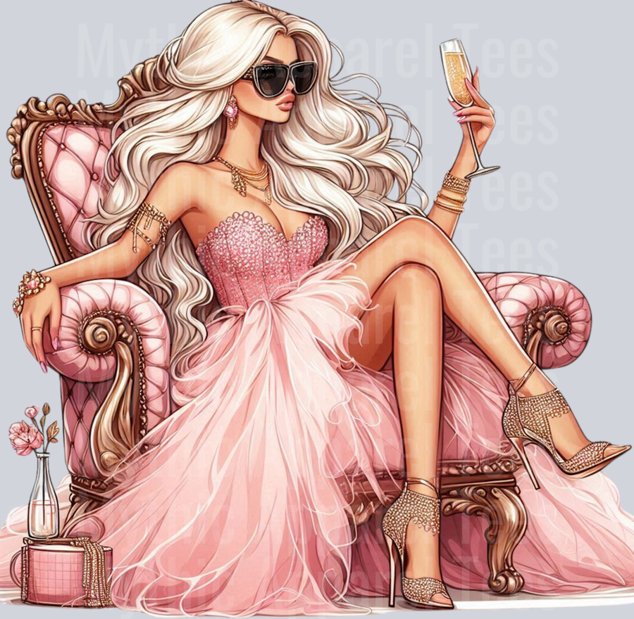 9 Glam Champagne Drinking Girl DTF Glam Transfers