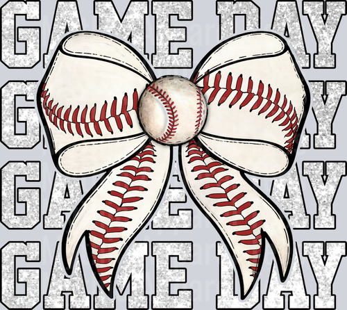 Gameday grey glitter baseball bow cute DTF Sports Transfers