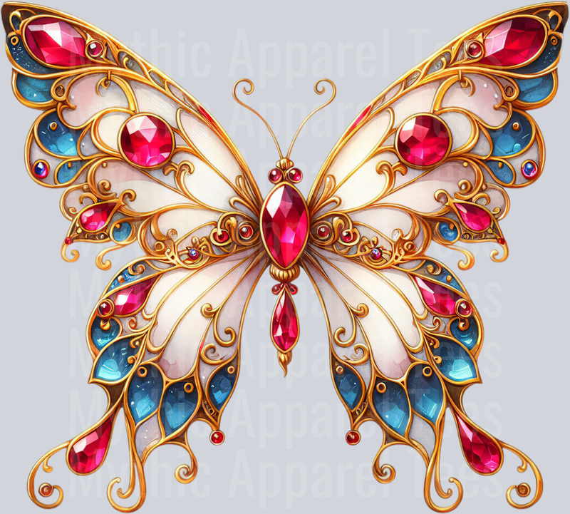 Red Ruby White Blue Watercolor butterfly DTF Butterfly Transfers