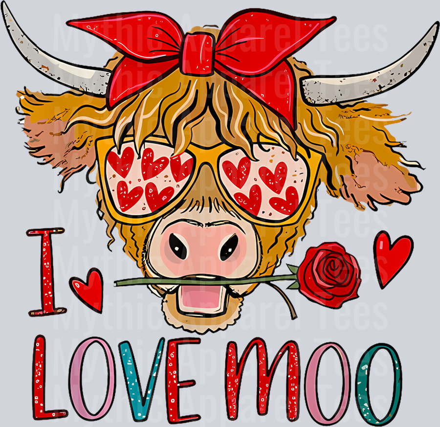 241 I Love Moo Valentine Cow Funny Highland Cow Valentines Day T-Shirt