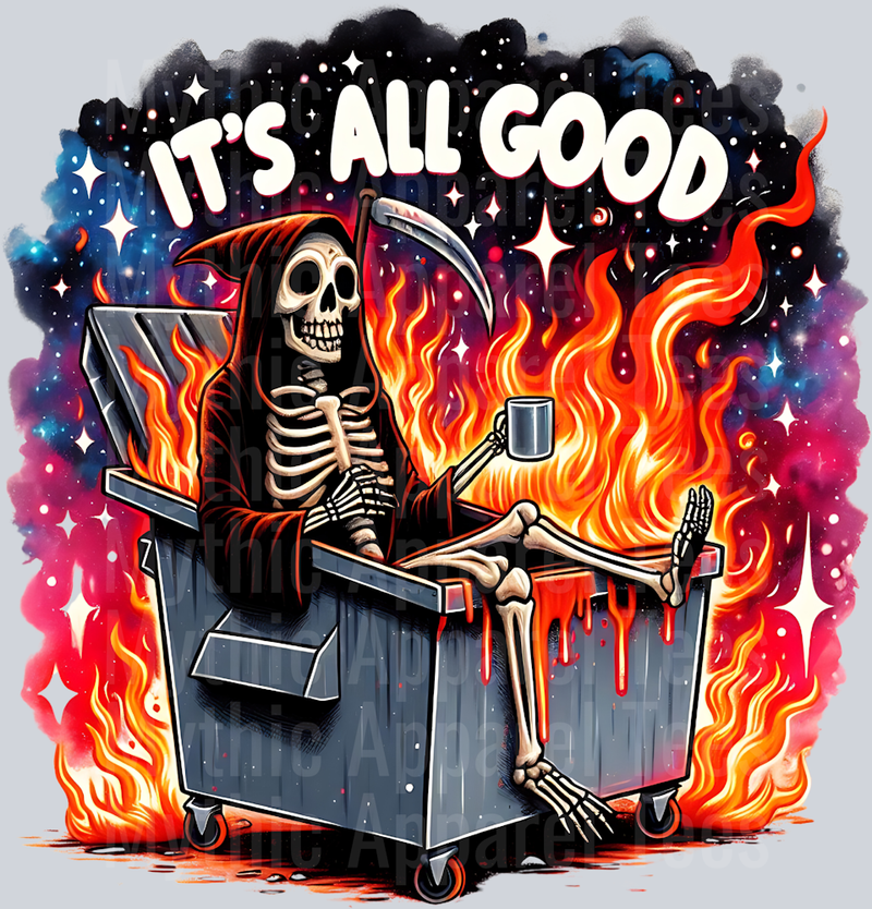 Its all good death burning DTF Skull Transfers