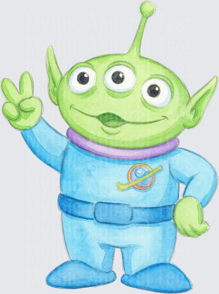 Toy Story 5 Little Green Alien Peace Sign Watercolor Art