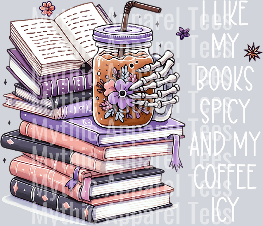 Coffee and books purple skelly hand DTF Coffee Transfers