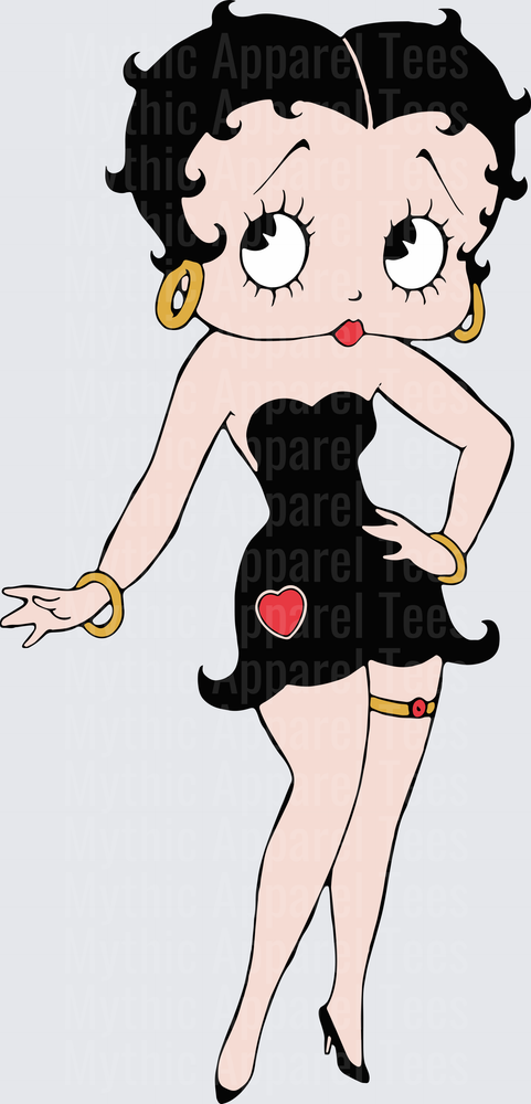 Betty Boop Classic Pose Black Dress Gold Hoop Earrings Red Heart