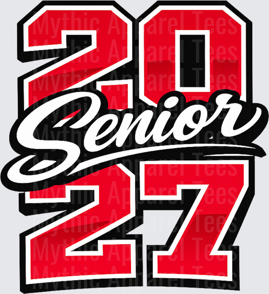 Senior 2027 Bold Red and Black Varsity Letter Class Year Graduation Design