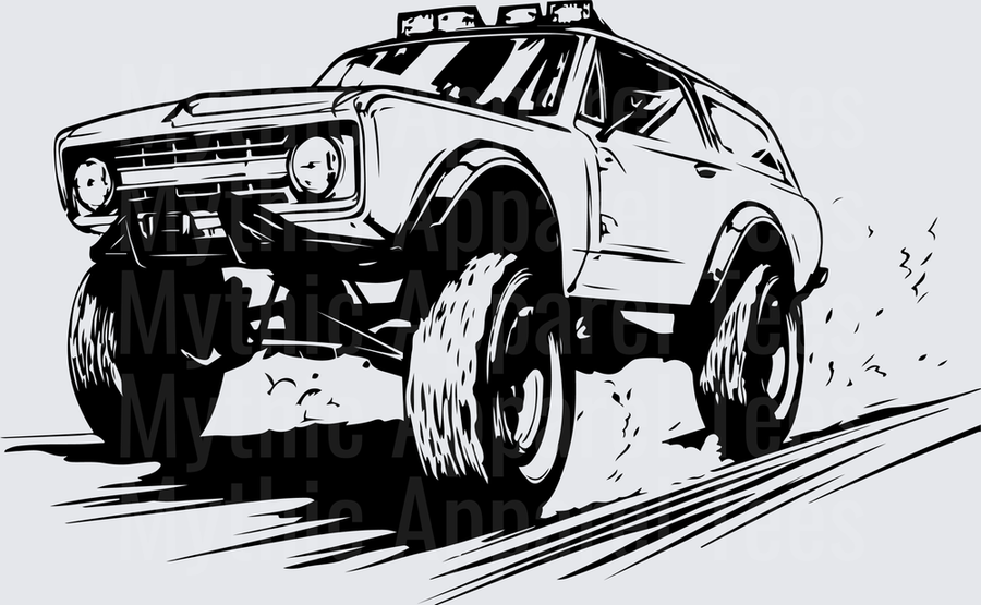 Off Road Jeep Classic Bronco Mud Slinging 4x4 Black White