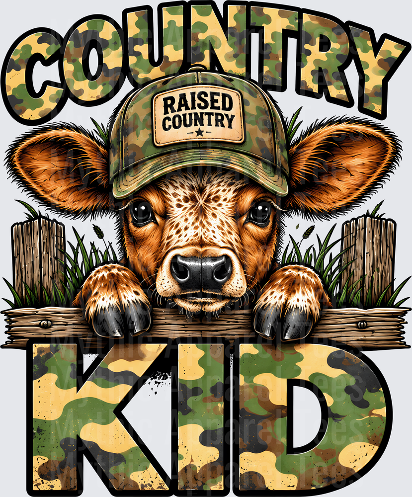 Country Kid Baby Calf Wearing Camo Raised Country Hat Peeking Over Fence