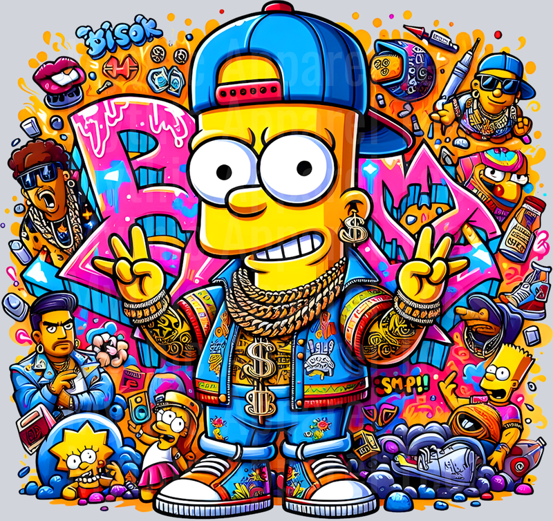 Bart Simpson Peace Sign Graffiti DTF Pop Culture Transfers