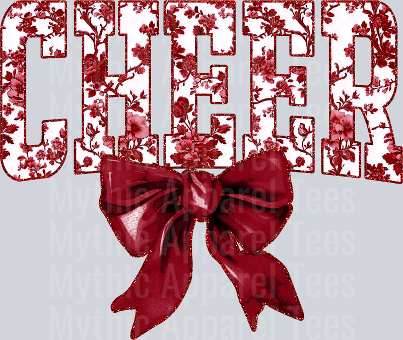Maroon Toile Cheer College Font Floral Pattern