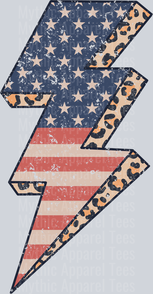 4th of July Retro Cheetah Lightning Bolt with American Flag DTF Patriotic Transfers