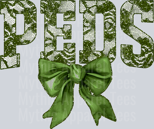 Olive Green Lace PEDS St Patrick's Day College Font Floral and shamrock pattern