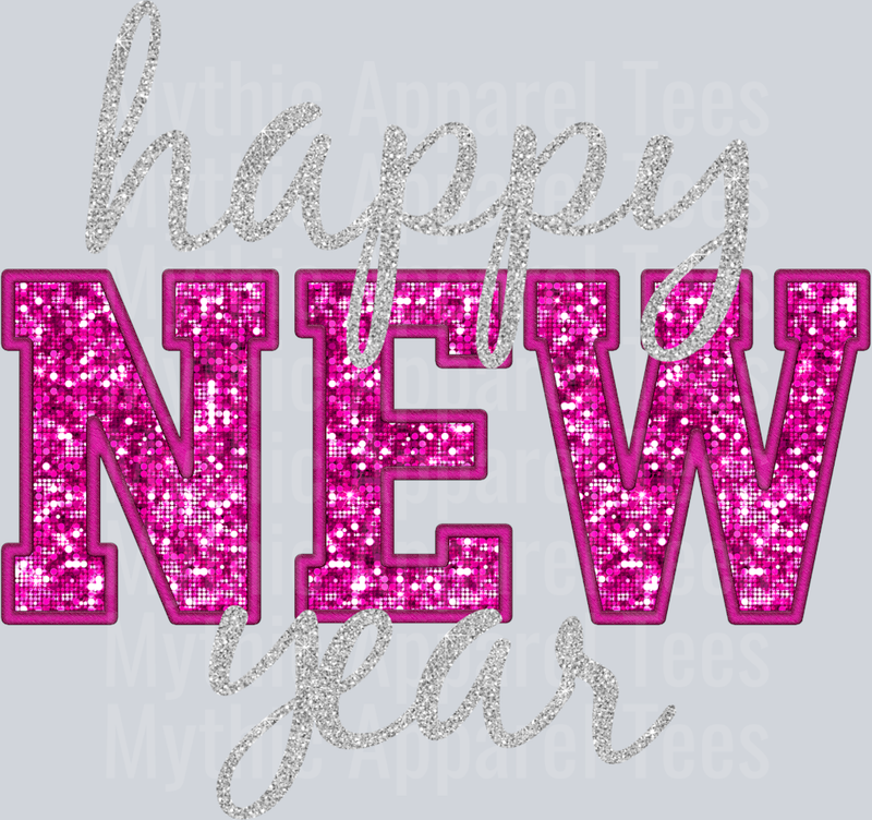 Happy New Year Pink Glitter DTF New Year Transfers