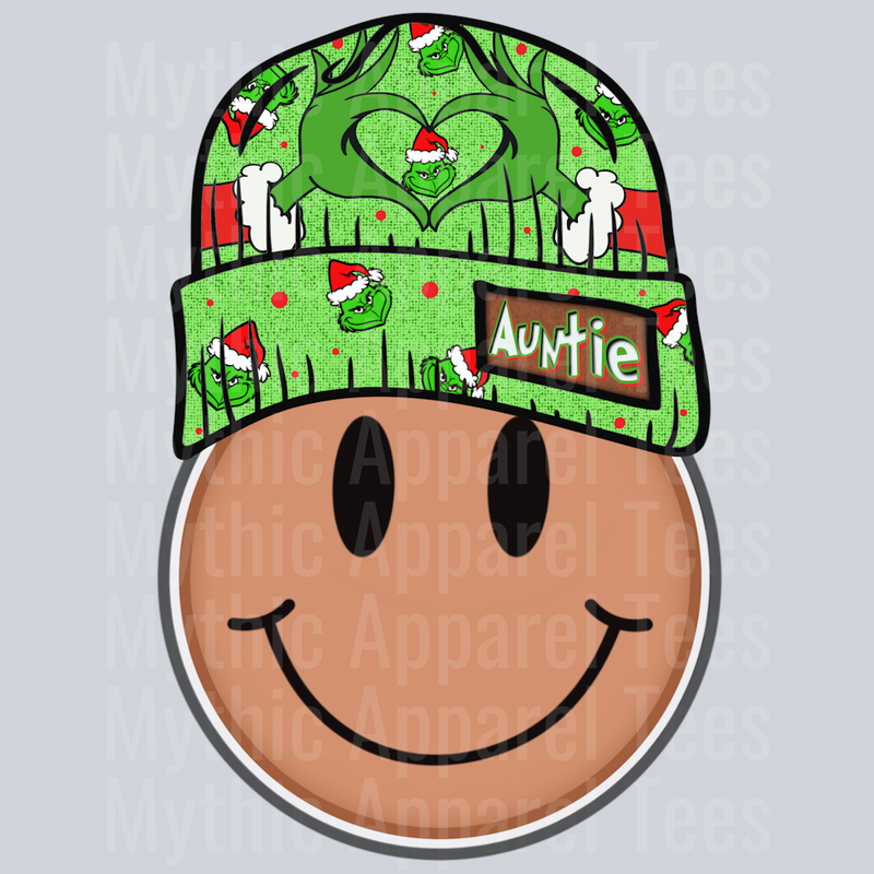 Auntie Grinch Smiley Face DTF Christmas Transfers