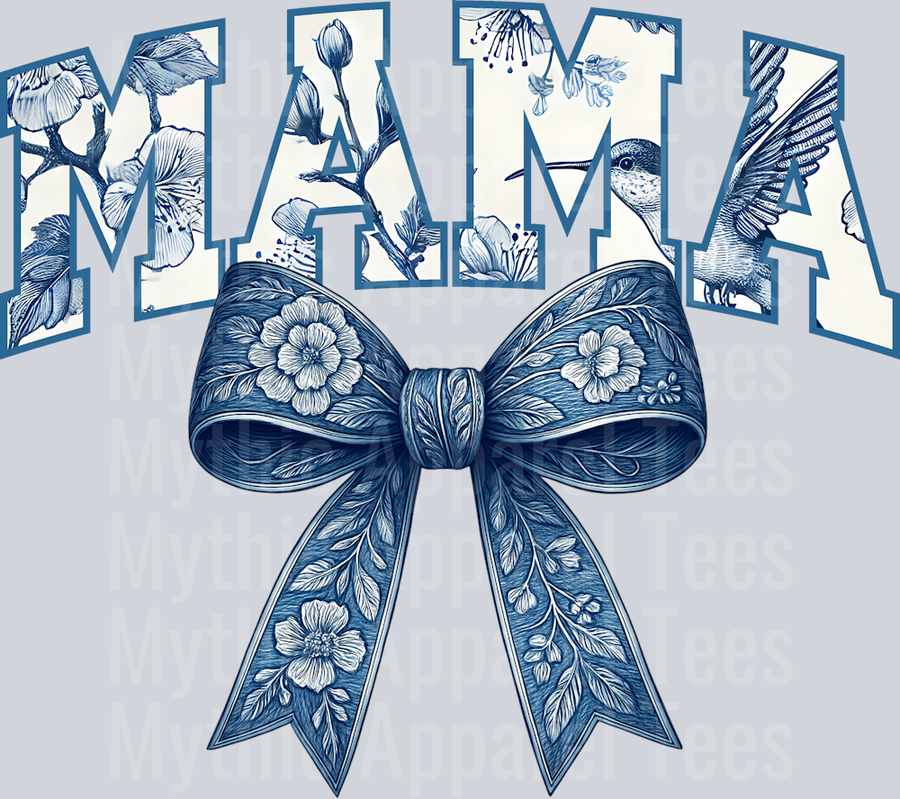 Mama Blue bow with white colored background DTF MOM Transfers
