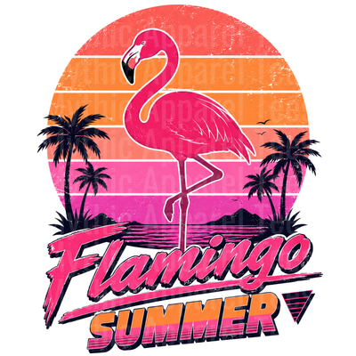 Flamingos Retro Sunset Palm Tree Tropical Summer Vibes