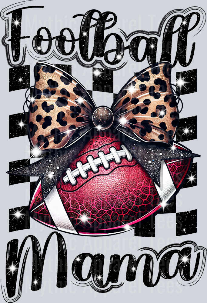 Football mama 2 with glitter cheetah bow cute DTF Sports Transfers