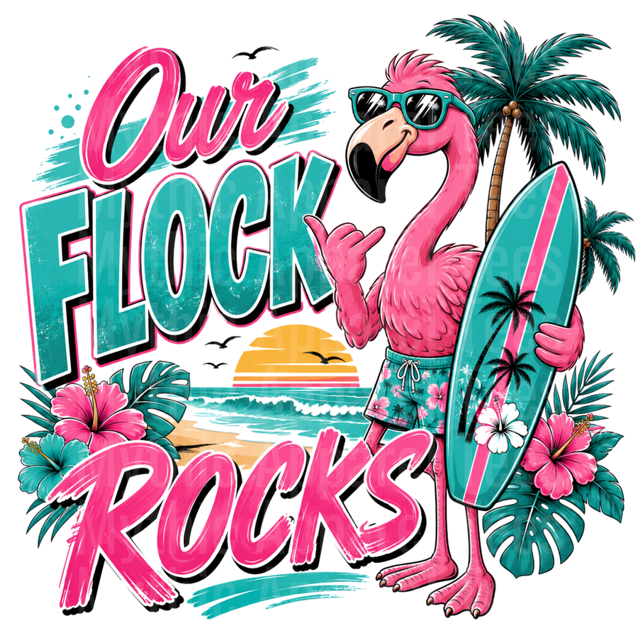 Flamingo Our Flock Rocks Surfer Beach Tropical Summer
