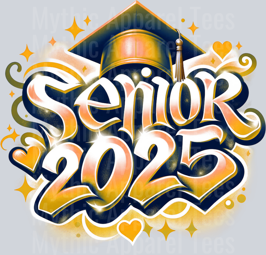 001 Airbrushed Senior 2025 ORANGE DTF 2025 Senior Graduation Transfers