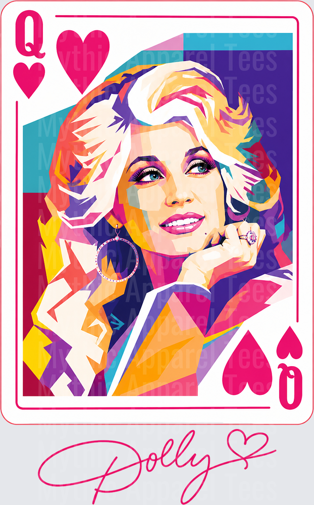 Dolly Parton Queen of Hearts Playing Card Pop Art Portrait with Signature