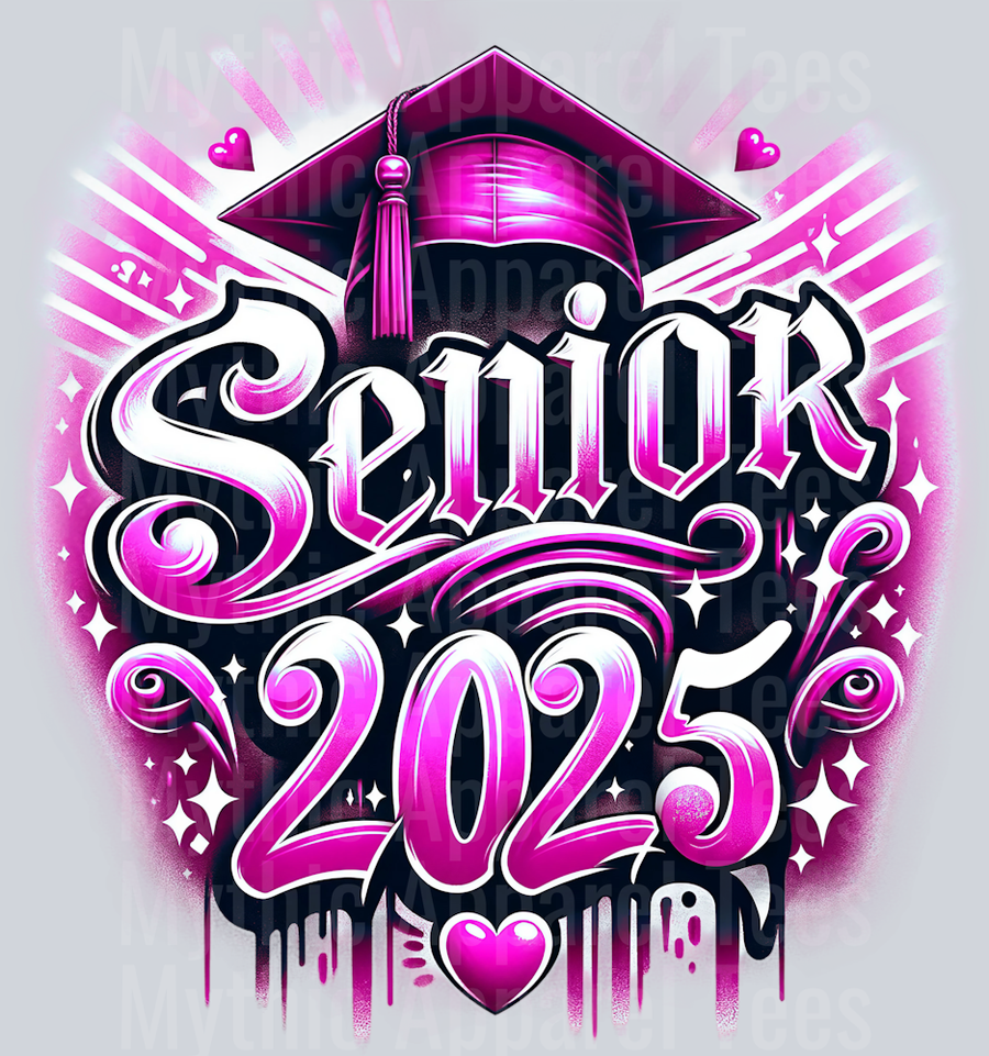 0037 Senior 2025 Airbrushed 4 PINK DTF 2025 Senior Graduation Transfers