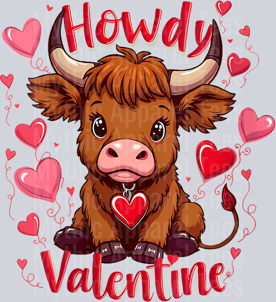 184 Womens Funny Howdy Valentine Highland Cow Valentines Day Cow Lover V-Neck T-Shirt