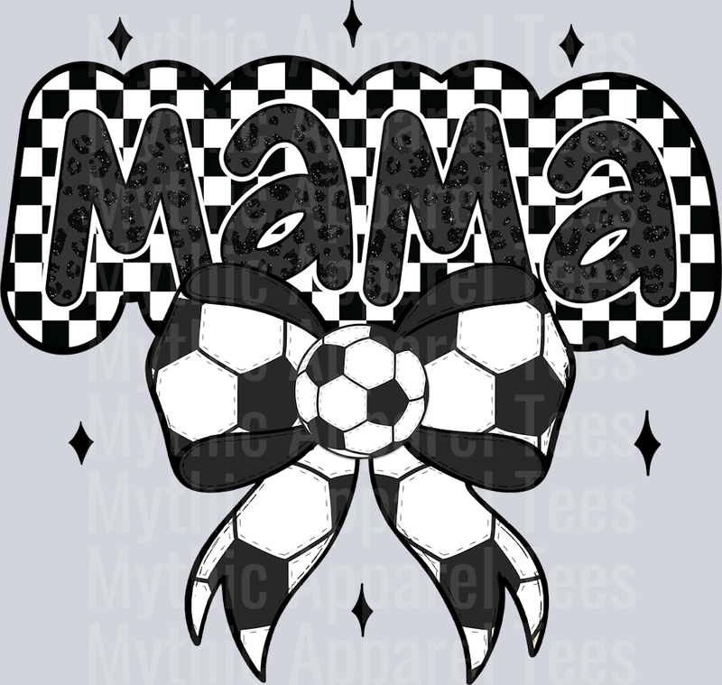 Soccer Bow with checkers and black letters cute DTF Sports Transfers