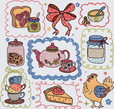 Cottagecore Kitchen Collection with Teapots Jars and Chicken