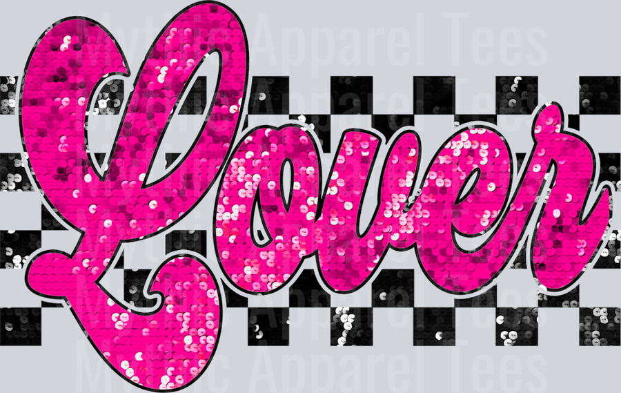 Pink Lover 2 Black Checkered Print with Distressed Valentines Day Design