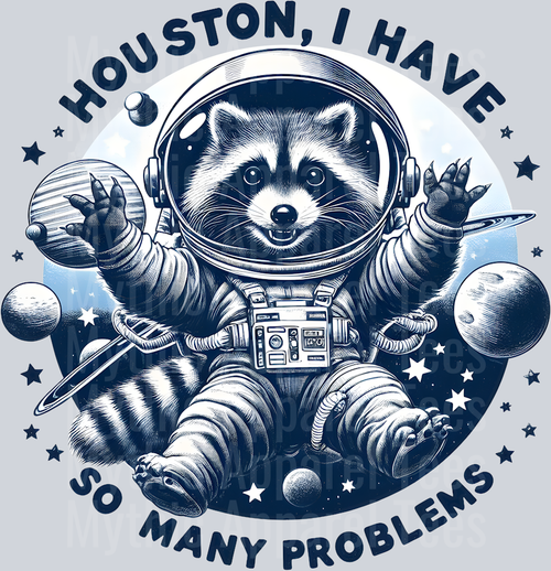 Houston I have so many problems DTF Racoon Transfers