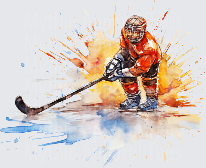 Ice Hockey Player Watercolor Splash Action Art