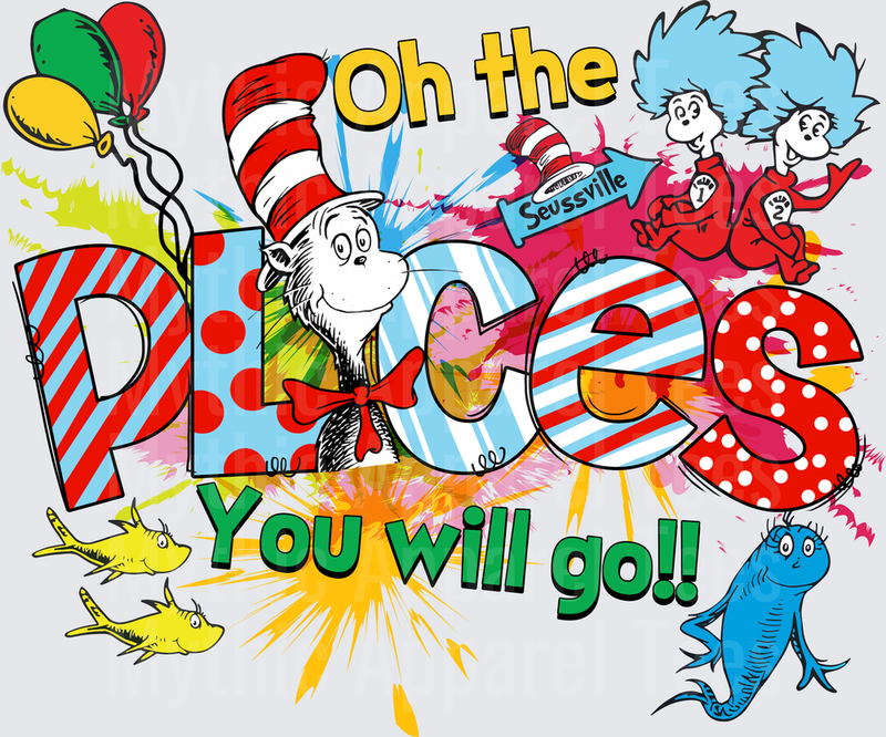 DR Seuss Oh The Places You Will Go Cat In The Hat Thing 1 and 2 Colorful Burst Design