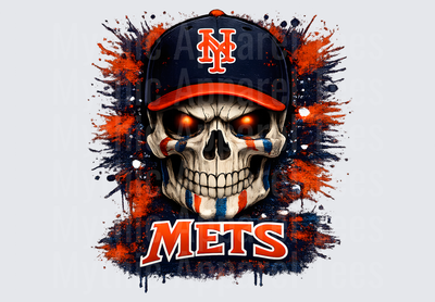 MLB Skulls New York Mets Glowing Eyes Skull Paint Splatter