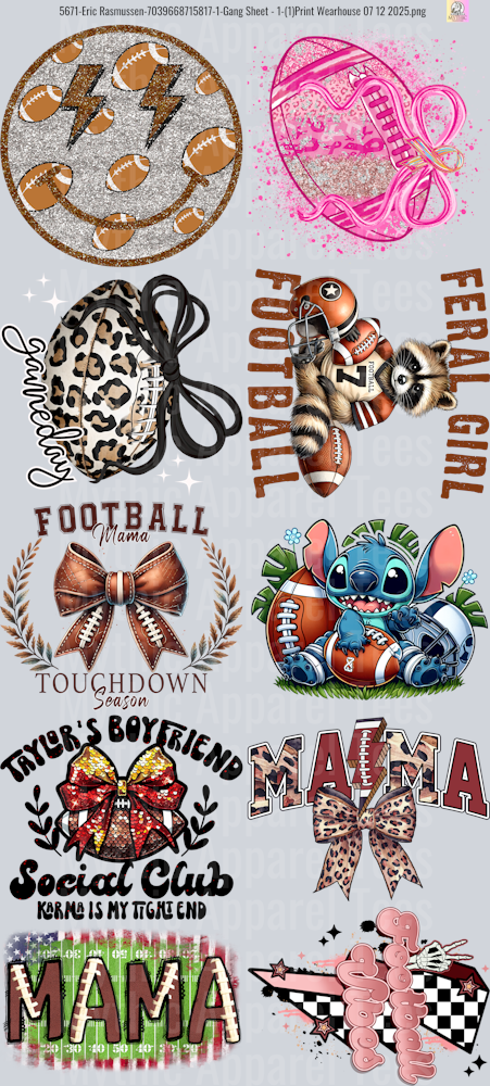 Football GANG SHEET 10 FULL SIZE IMAGES