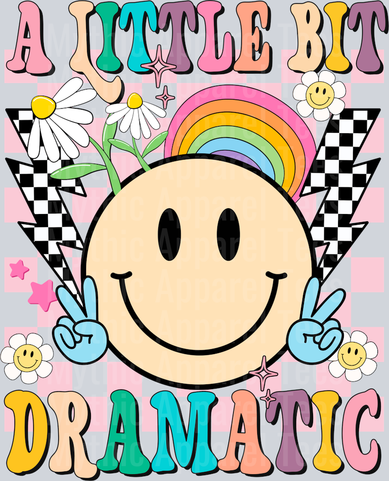 a little bit Dramatic Smiley with Checkers and Rainbow DTF Infant - Youth Girl Transfers