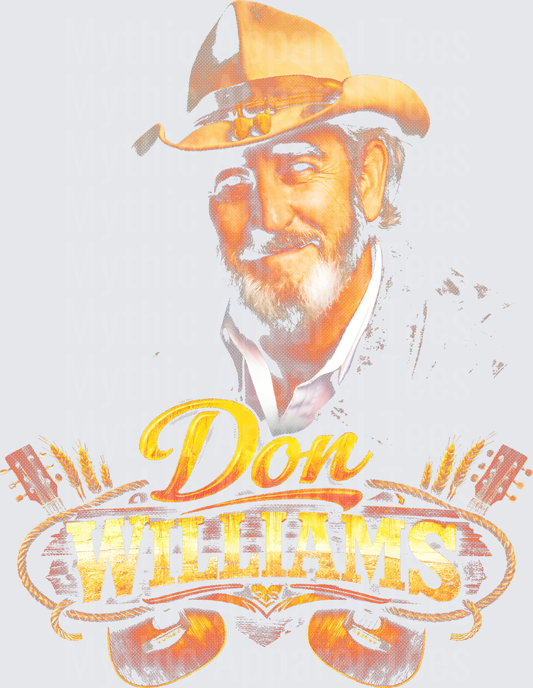 Don Williams Country Music Legend Portrait with Guitars and Wheat Graphic