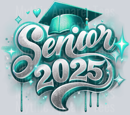 007 Senior 2025 Airbrushed Mint DTF 2025 Senior Graduation Transfers