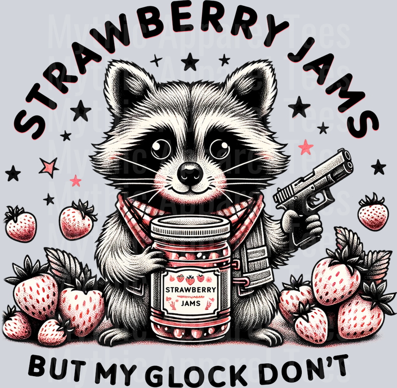 Strawberry jams but my glock dont funny racoon DTF Racoon Transfers