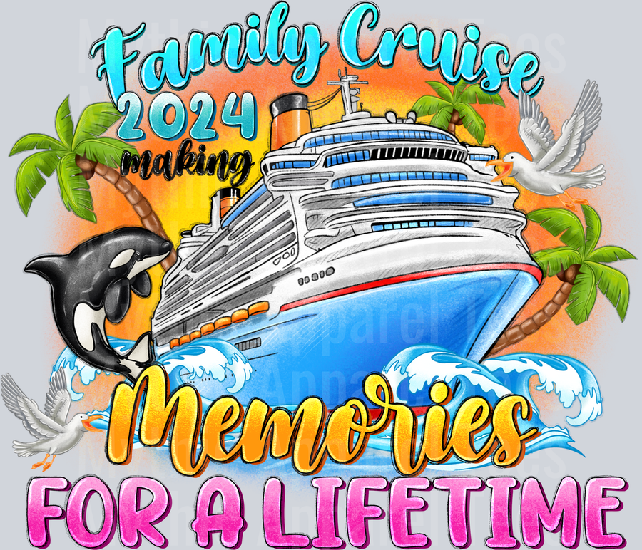 Family Cruise dolphin palm tree ship DTF Summer Transfers