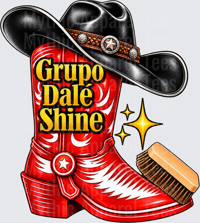 Grupo Dalé Shine Red Cowboy Boot Black Hat Shine Brush Gold Stars