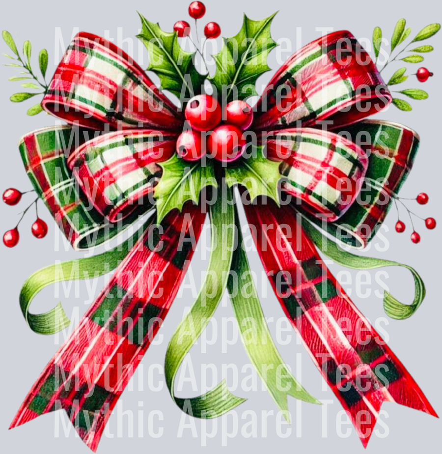 Christmas Holly Bow – DTF Heat Transfer – Holiday Christmas Design