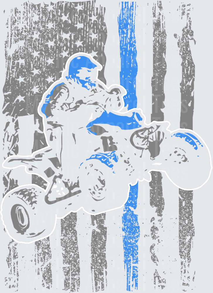 Motocross ATV Rider Thin Blue Line Distressed American Flag Patriotic Design