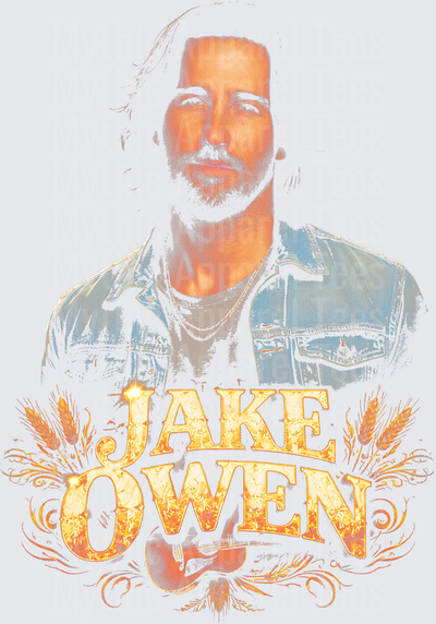 Jake Owen Country Artist Portrait with Wheat and Guitar Graphic Design