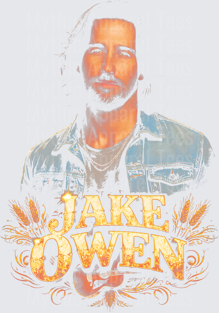 Jake Owen Country Artist Portrait with Wheat and Guitar Graphic Design