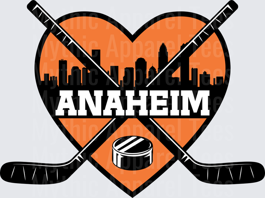 NHL Teams Anaheim Hockey Heart Crossed Sticks Skyline Puck