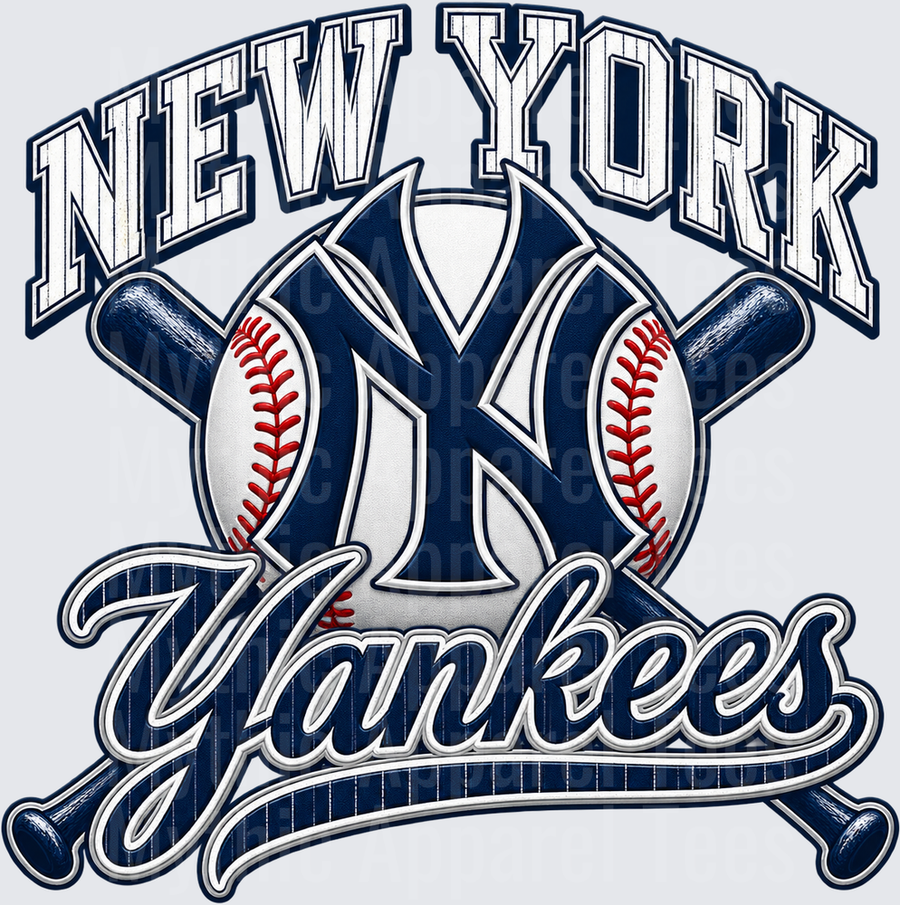 New York Yankees Navy Blue Pinstripe Logo Design with Crossed Bats and Baseballs