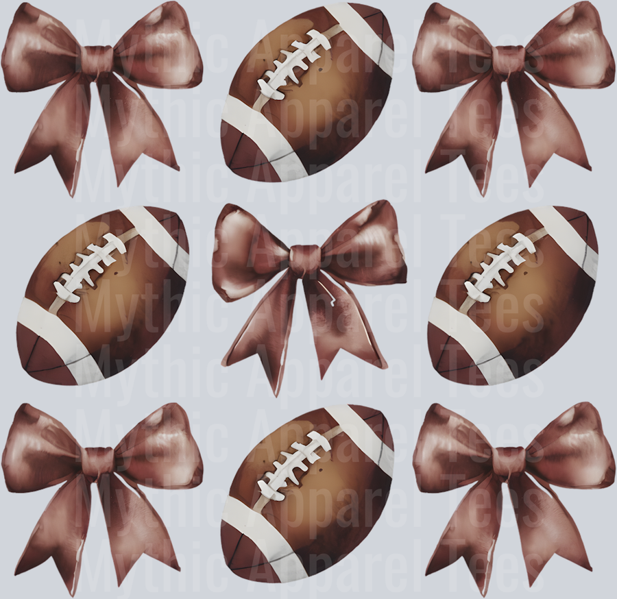 football coquette brown ribbons and footballs DTF Football Transfers