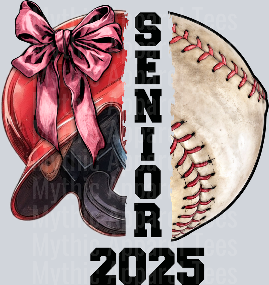 Senior Baseball with 2025 pink bow and helmet cute DTF Sports Transfers
